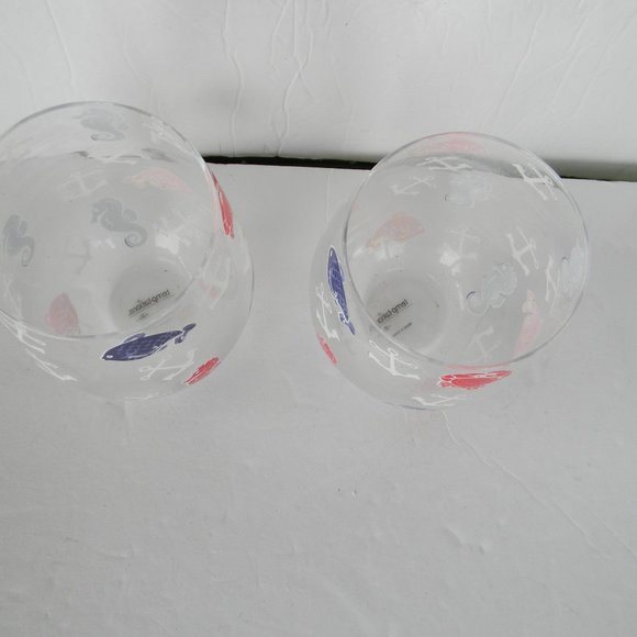 TEMP-TATIONS SEASONAL SET OF 2 WINE GLASSES KNOTICAL BEACH SEA - Picture 2 of 4